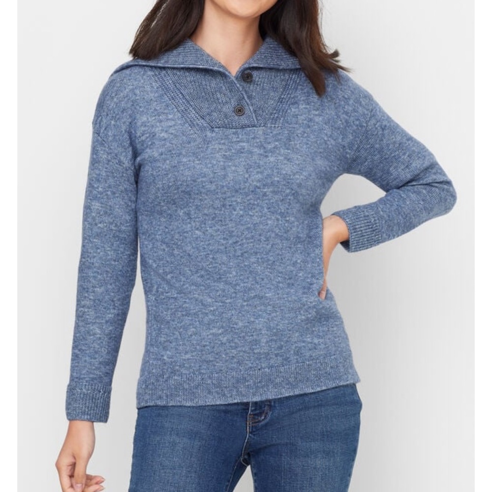 Talbots | Breton Button Collar Pullover Knit Swea… - image 4